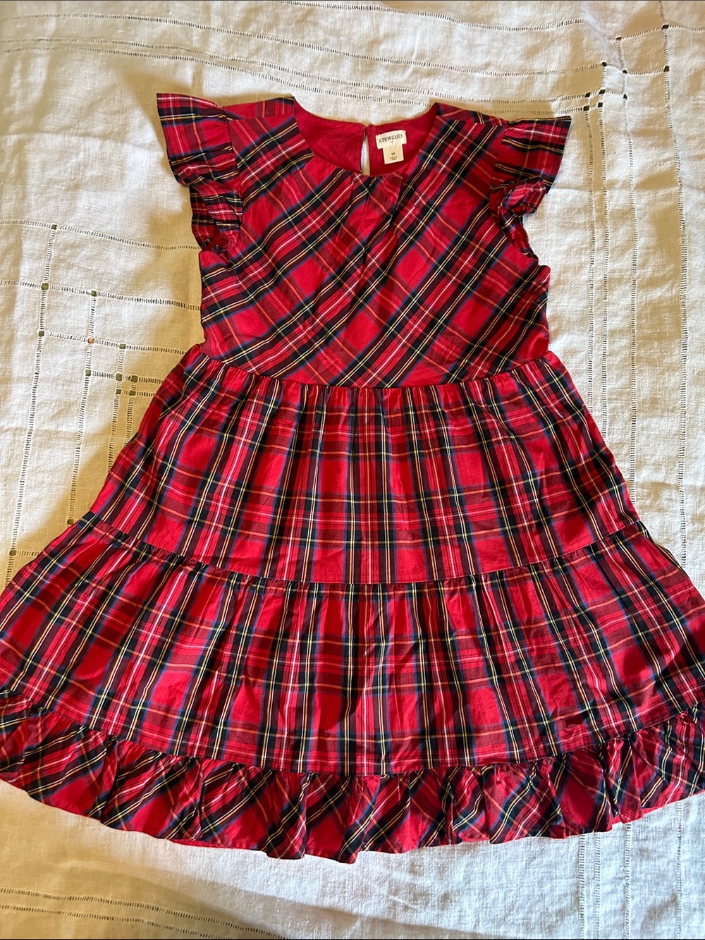 Crewcuts Red Tartan Tiered Dress with Flutter Sleeves